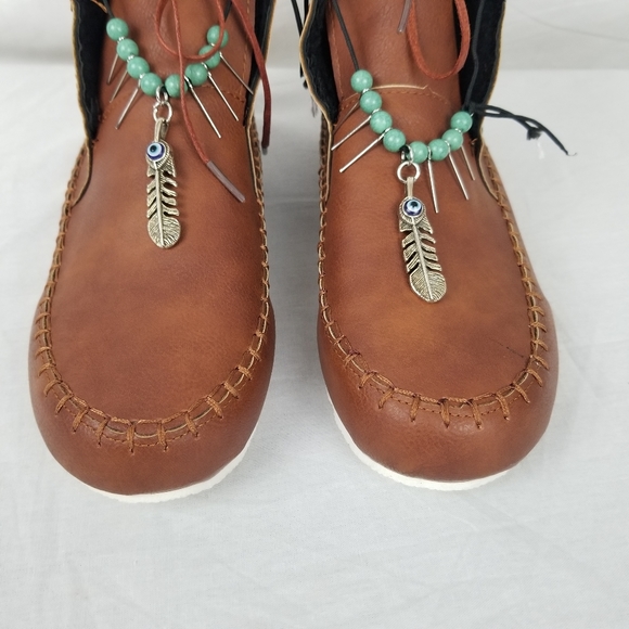 Feather and beaded faux fur lined ankle booties - Picture 3 of 13